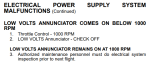 LOW VOLTS ANNUNCIATOR COMES ON BELOW 1000 RPM